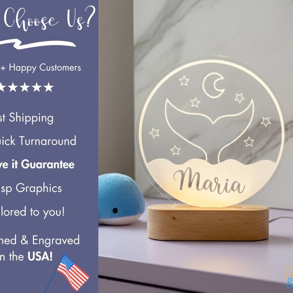 Whale Custom Name Light | Minimalist Personalized LED Bedroom Decor for Kids - Picture 4 of 8